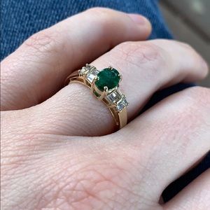 10K Yellow Gold Emerald Ring with Diamonds